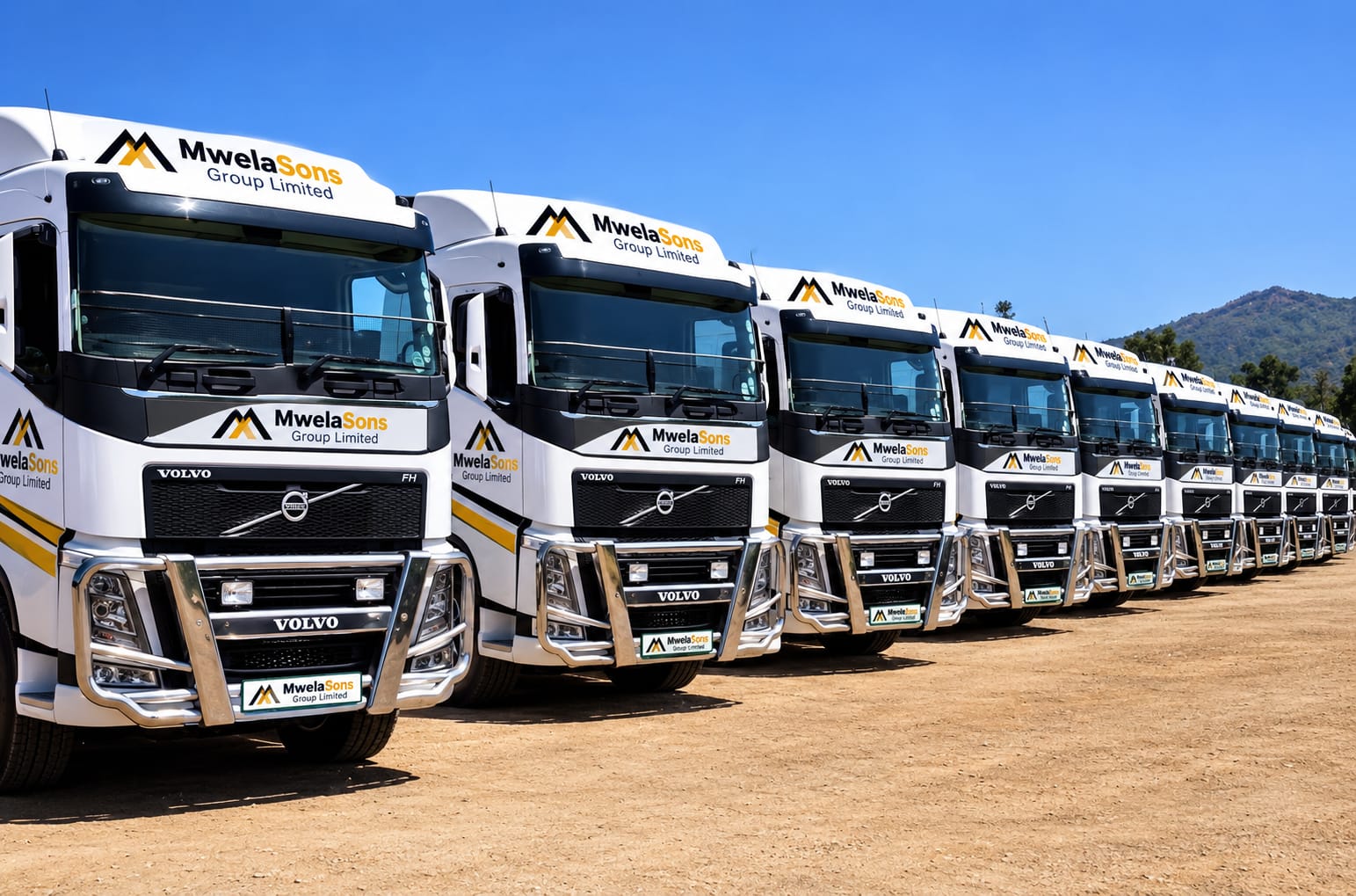 Fleet of MwelaSons Group trucks lined up